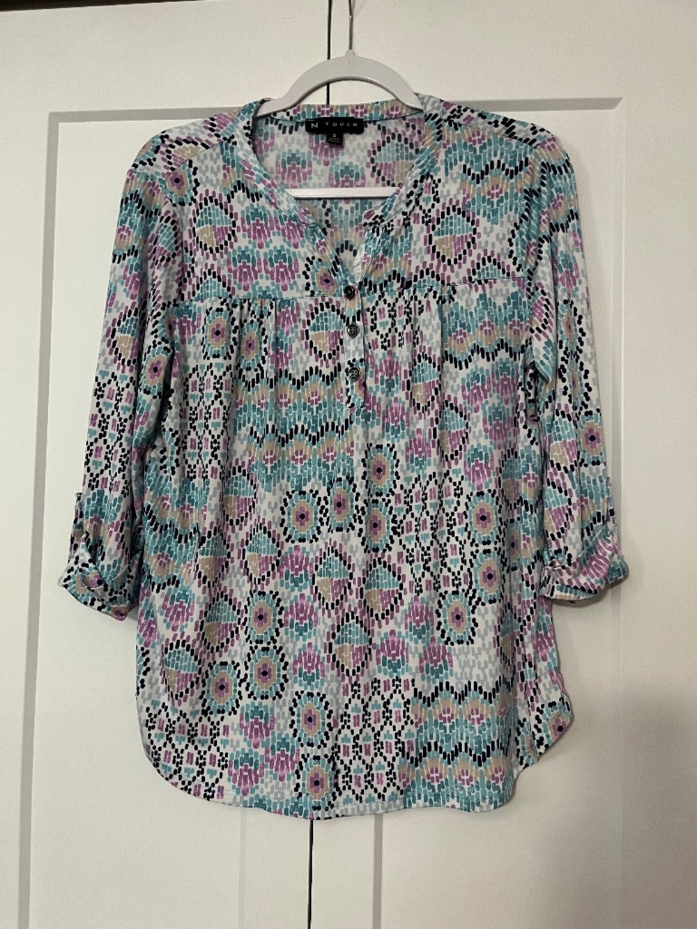 N Touch Women's Blue Purple Design Blouse